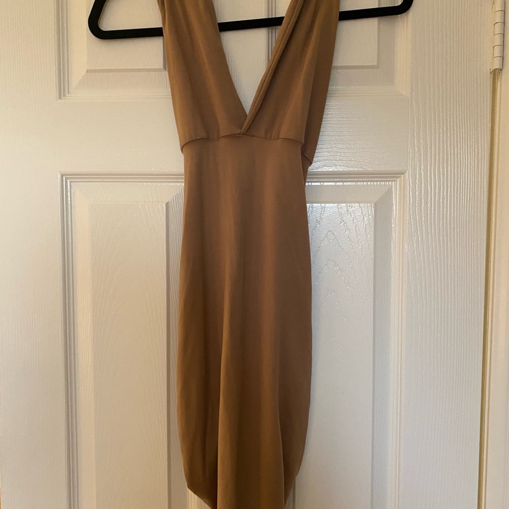 Brown Backless Halter Slip Dress for Cocktail